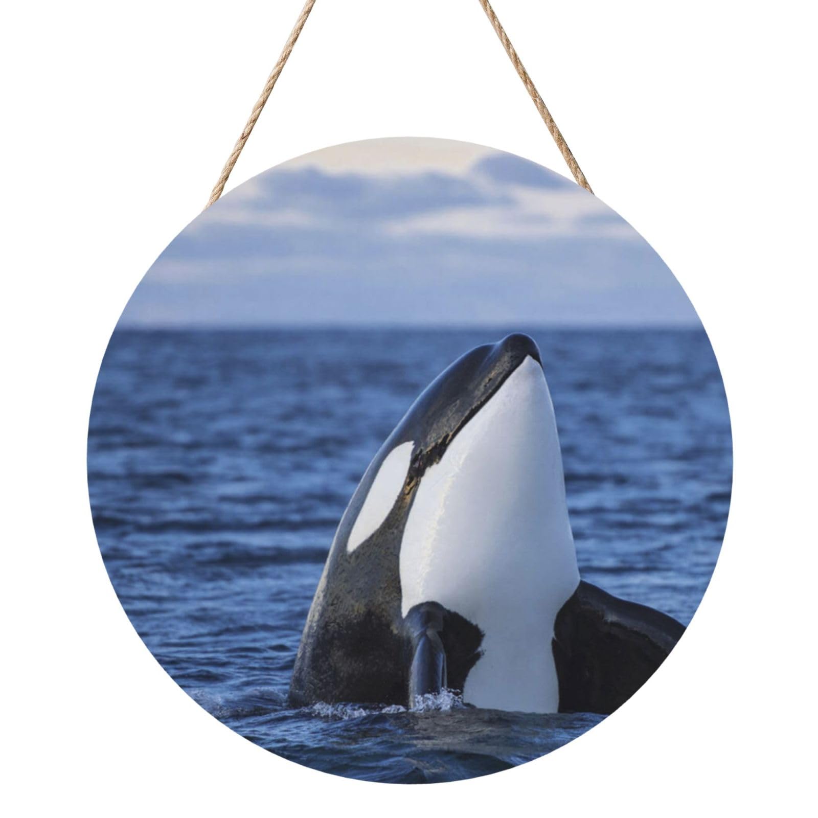 InOmak Killer Whales Orca, Round Wood Panel Painting 12 in, Wall Hanging Painting For Home