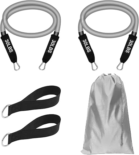2 bandas de resistencia + 2 correas de pie, se pueden utilizar con barra de pilates, clip de mosquetón, color gris