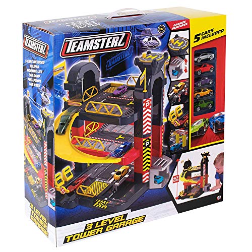 CYP BRAND Teamsterz 1416475 3 Spielset 3-stöckiges Parkhaus mit 5 Autos, für 3–6 Jahre