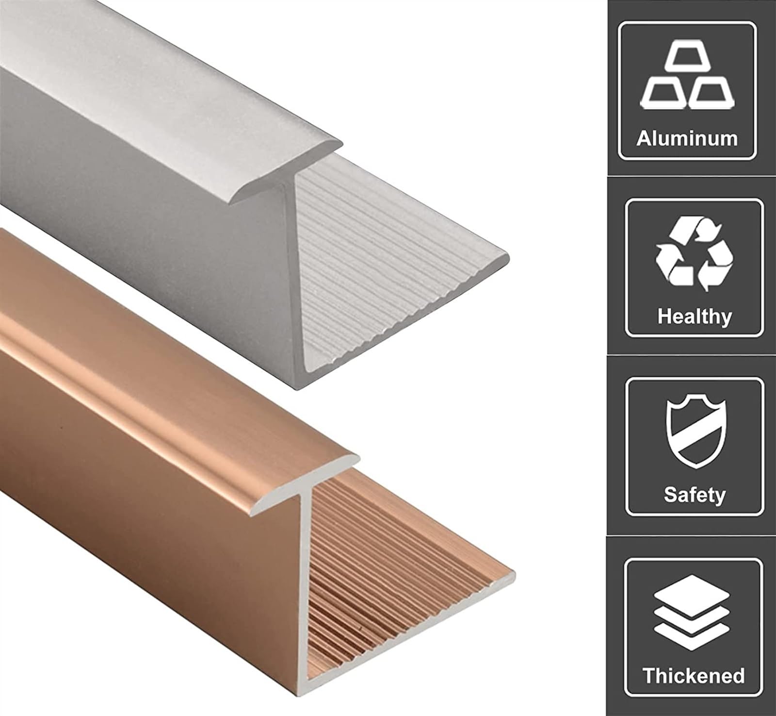 KEuLen Profilo di Transizione, Striscia di Soglia, Striscia di Transizione in Alluminio for Pavimenti Pavimenti in Laminato, soglie di Spazio Personalizzabili(Rose Gold,1cmx1.6cm)