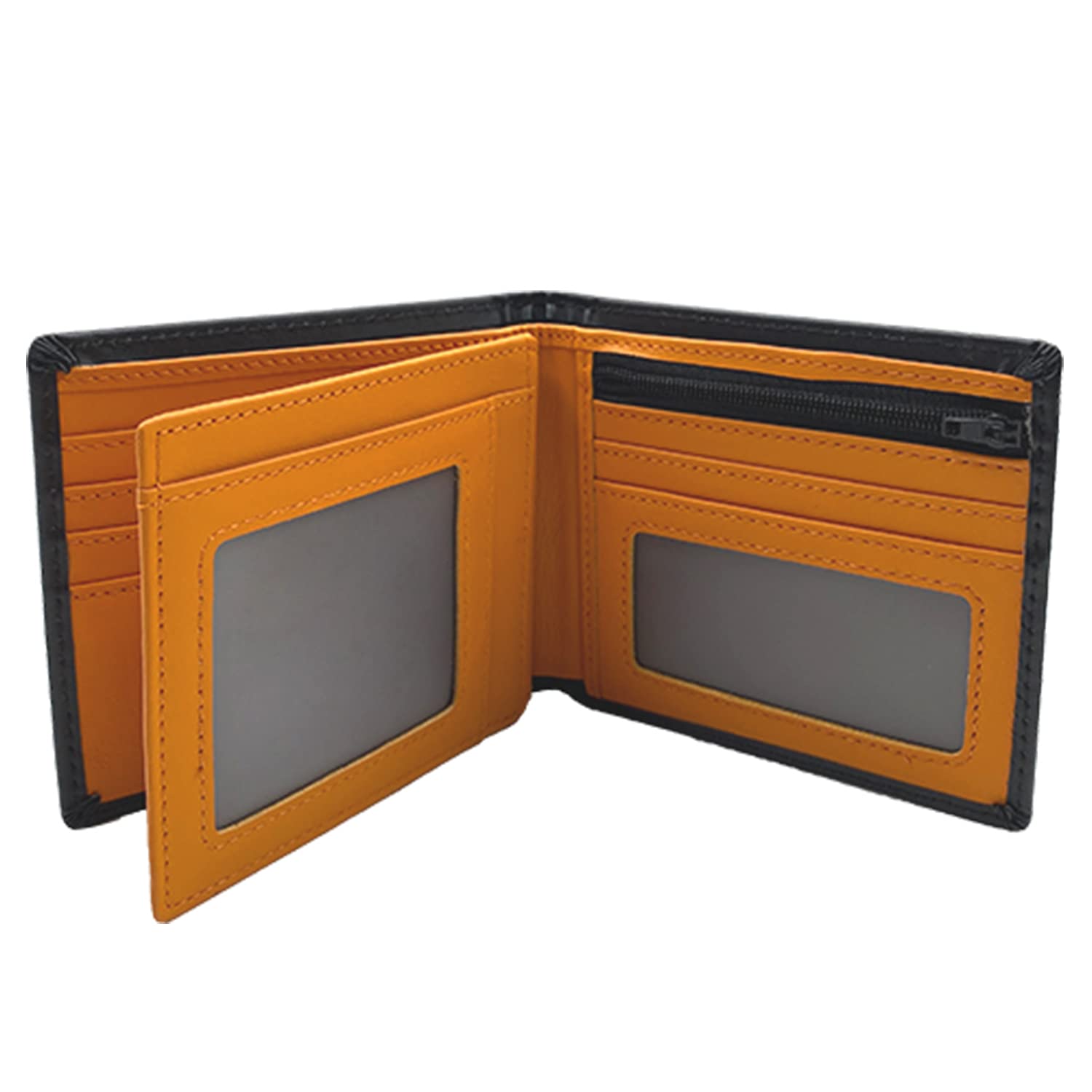 ehsbuyGenuine Leather Mens Wallets RFID Blocking Bi-Fold Card Holder Wallet with Zip Coin Pocket Flip Out ID Window Gifts for Men (Black Orange)
