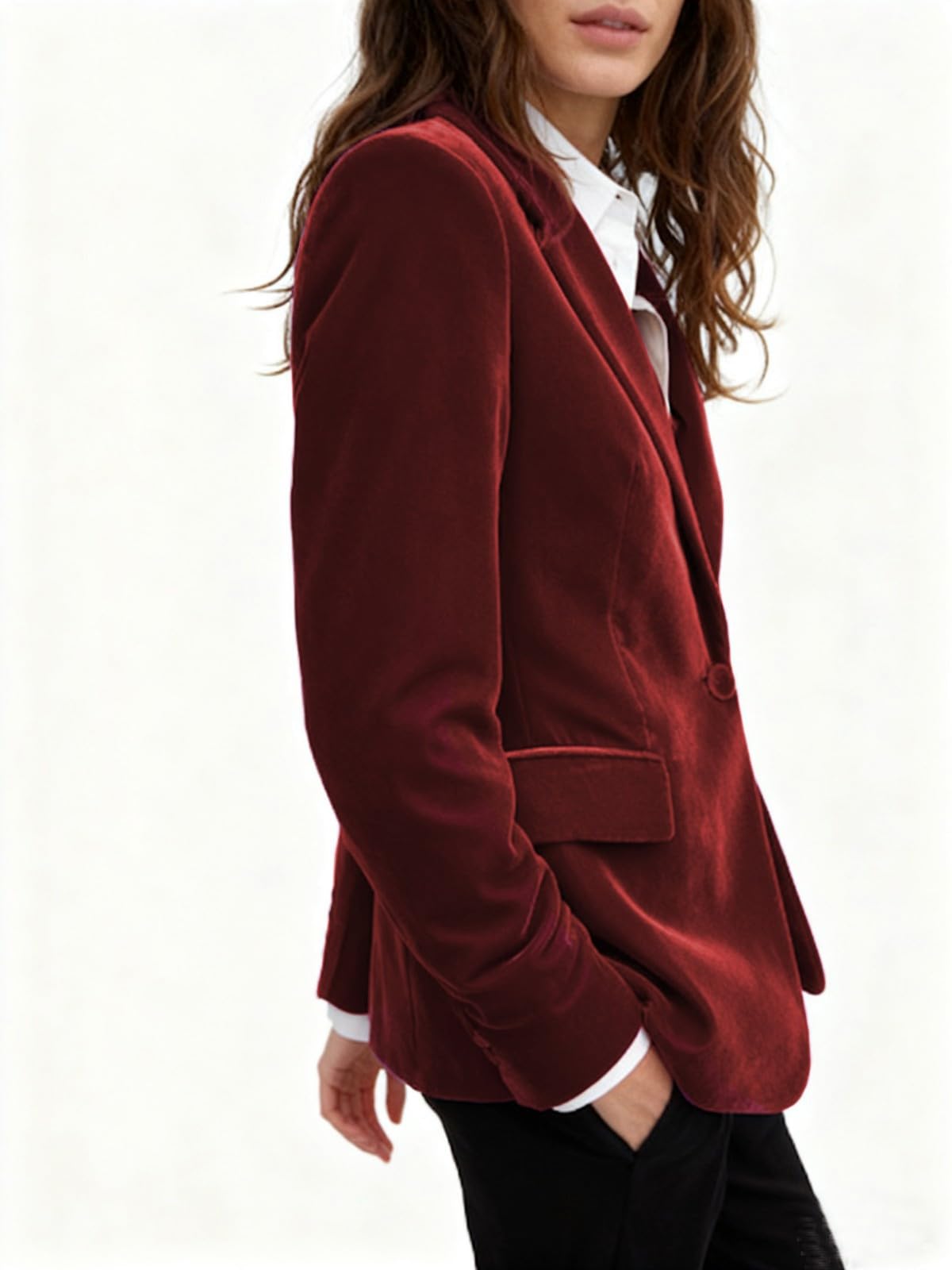 Blazer en velours pour femme avec un bouton pour l'hiver, l'automne, le printemps, le travail, le bureau