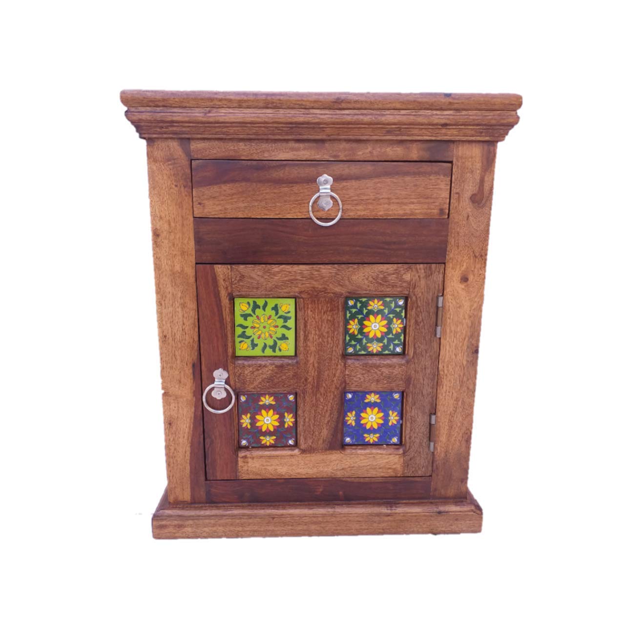 ROOFWOOD Ciramic Left Side Open Solid Sheesham Wood Bedside Table for Bedroom | Nightstand Lamp Holder | End Table with 1 Drawer & Door Storage for Bedroom-image-37