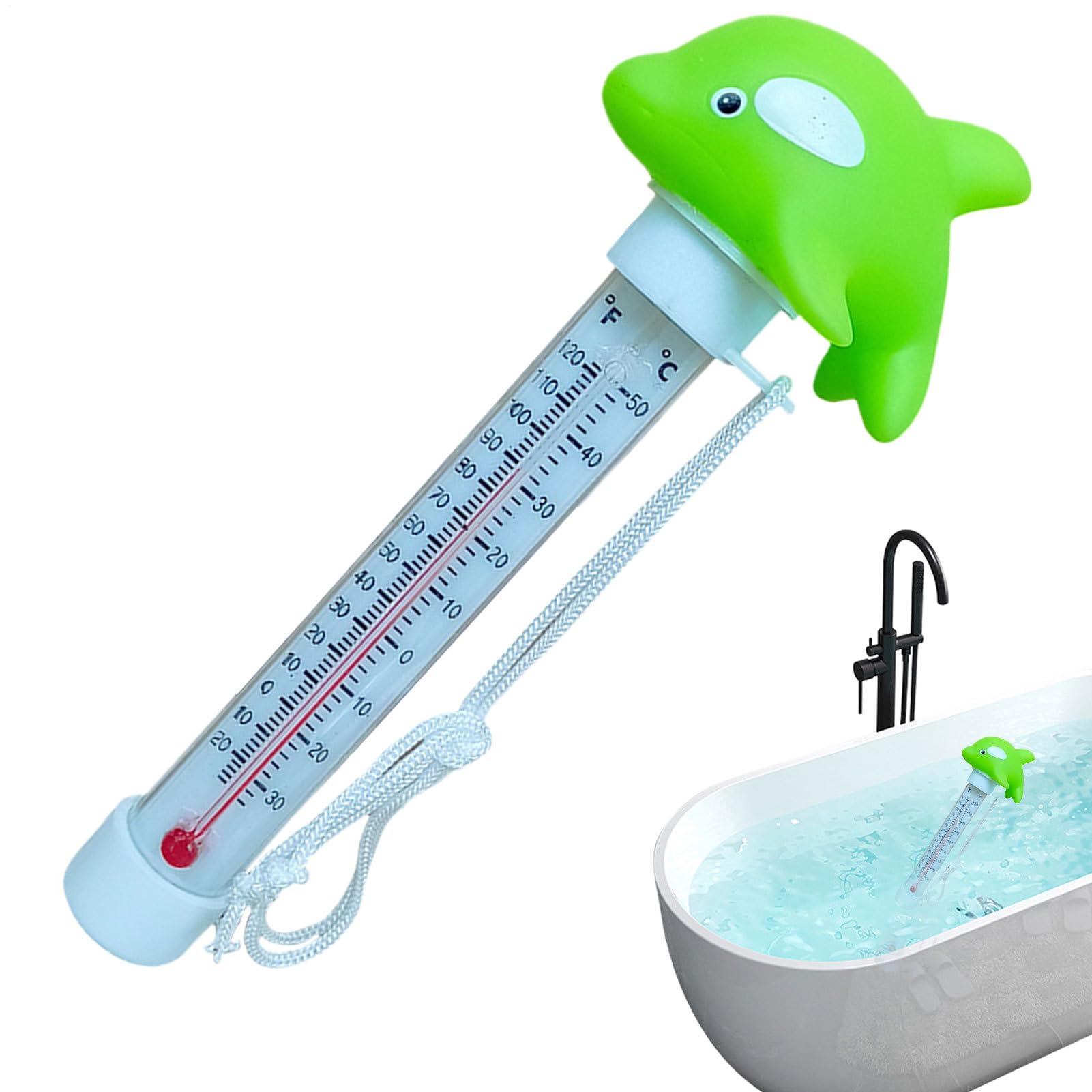 Termometro a piscina galleggiante, tester a temperatura galleggiante per piscina galleggiante animale, letture facili accurate, resistenti alla corda per piscine esterne e interni