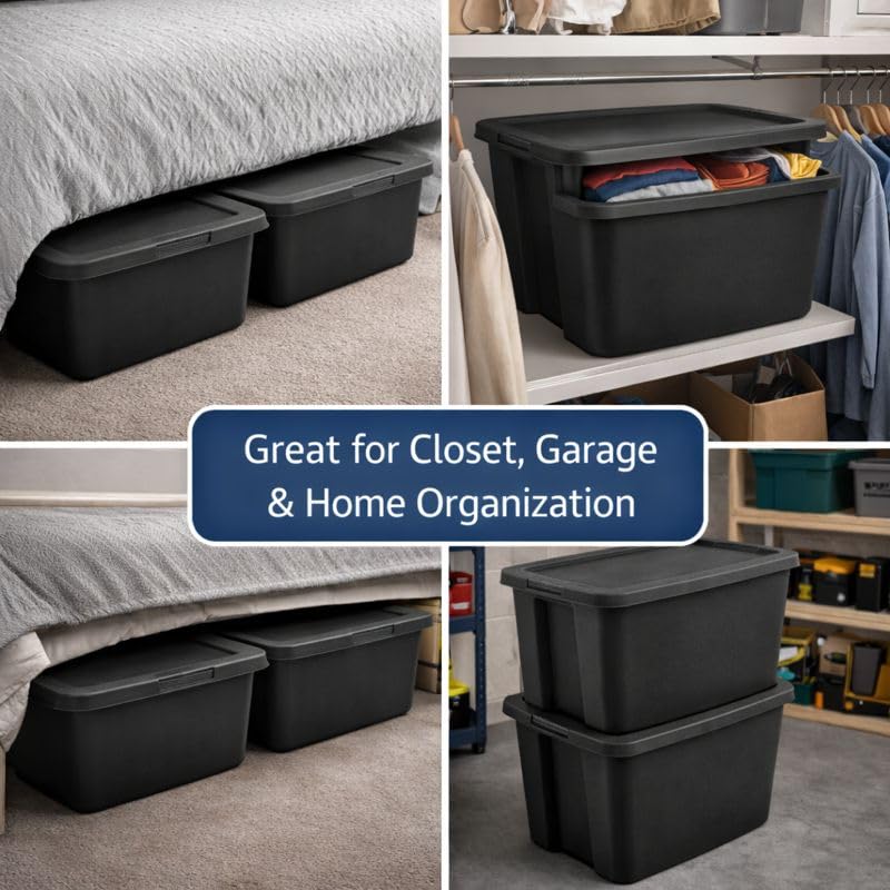Image of 18 Gallon Plastic Storage Tote with Secure Snap-On Lid, Stackable Storage Bin for Linens, Seasonal Decor, Keepsakes & Home Organization (Black)