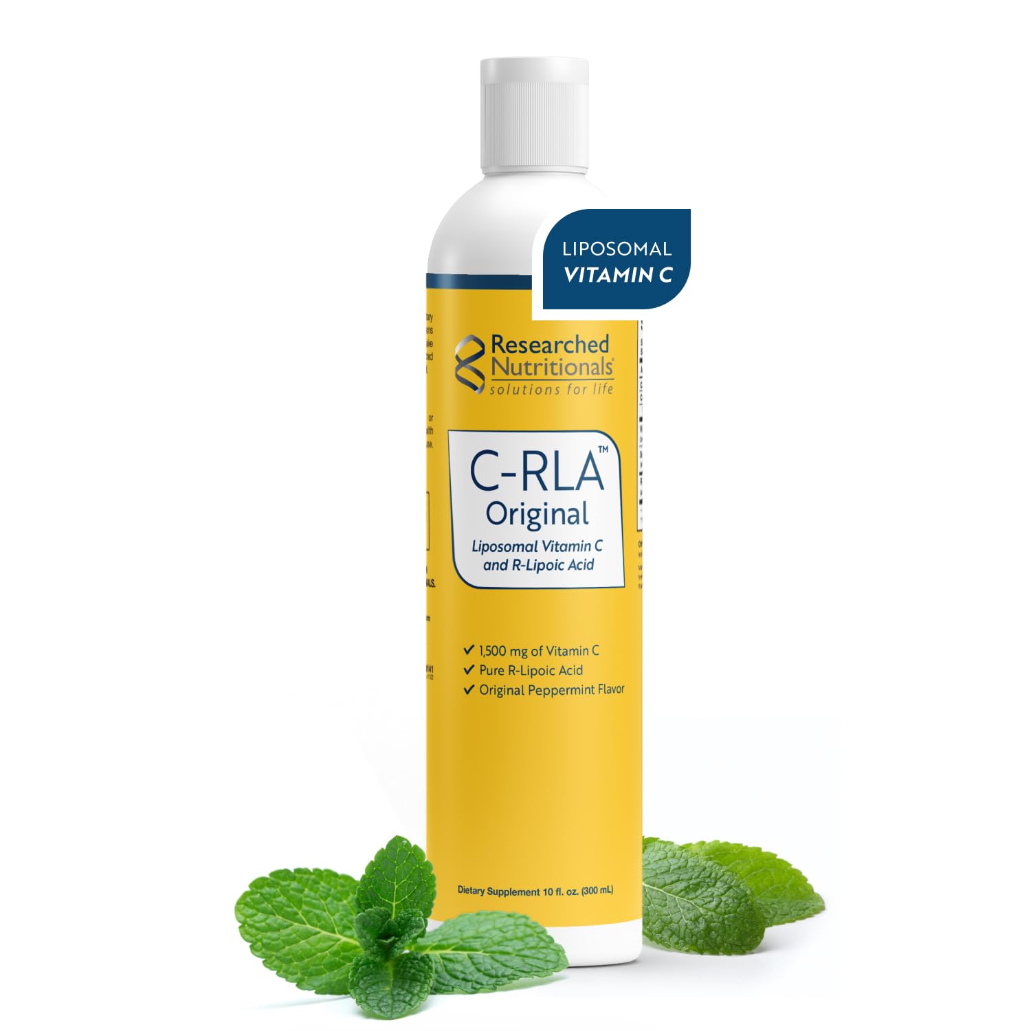 Researched Nutritionals C-RLA - Liposomal Vitamin C with R Lipoic Acid to Support Detox - Vegan & Soy-Free Vitamin C Liquid, Peppermint Flavor (10 Fl Oz)