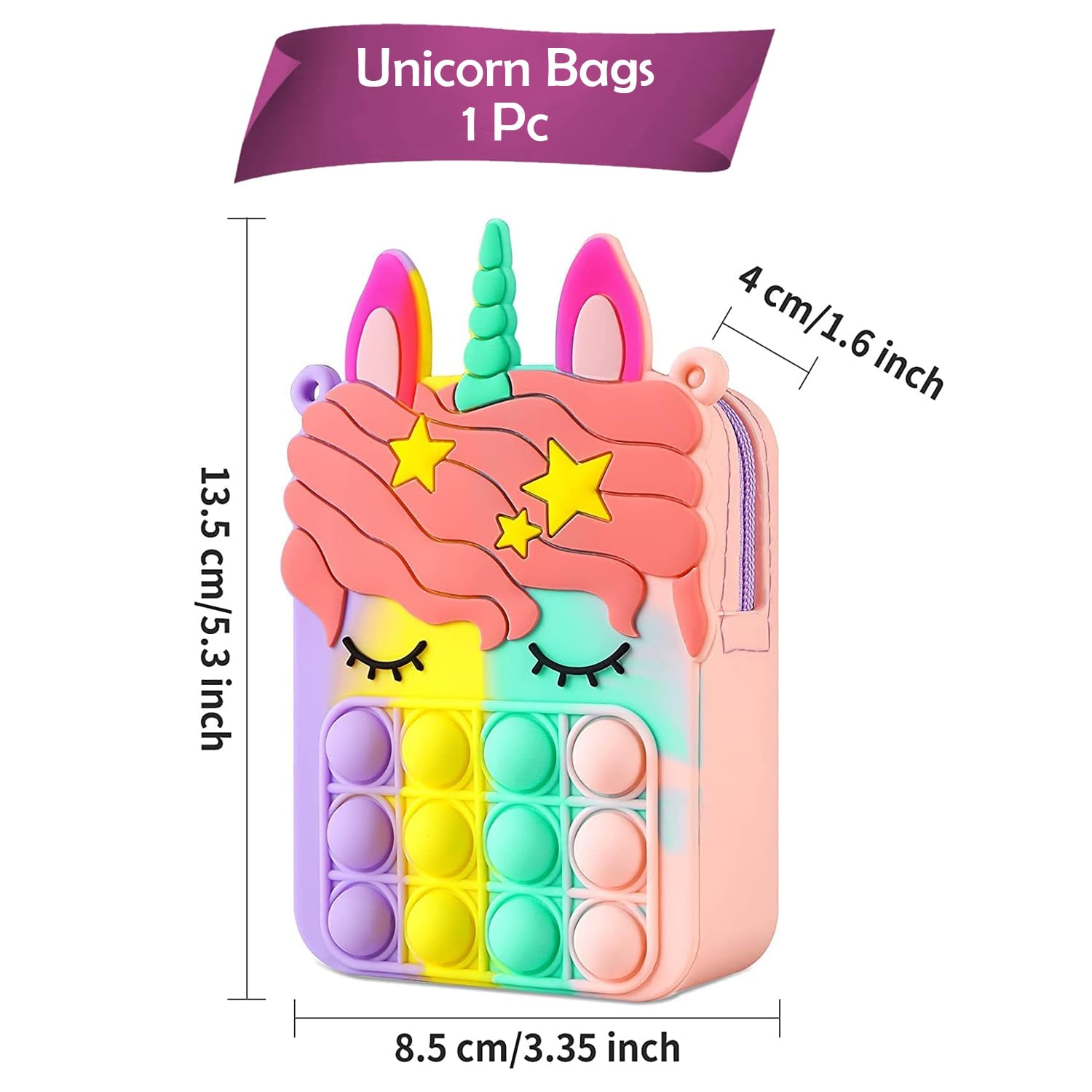 Party Propz Pop It Bag for Girls - 1Pc Unicorn Bags for Girls | Unicorn Bag | Popit Bag for Kids | Rainbow Purse for Kids | Unicorn Purse - Image 2 thumbnail