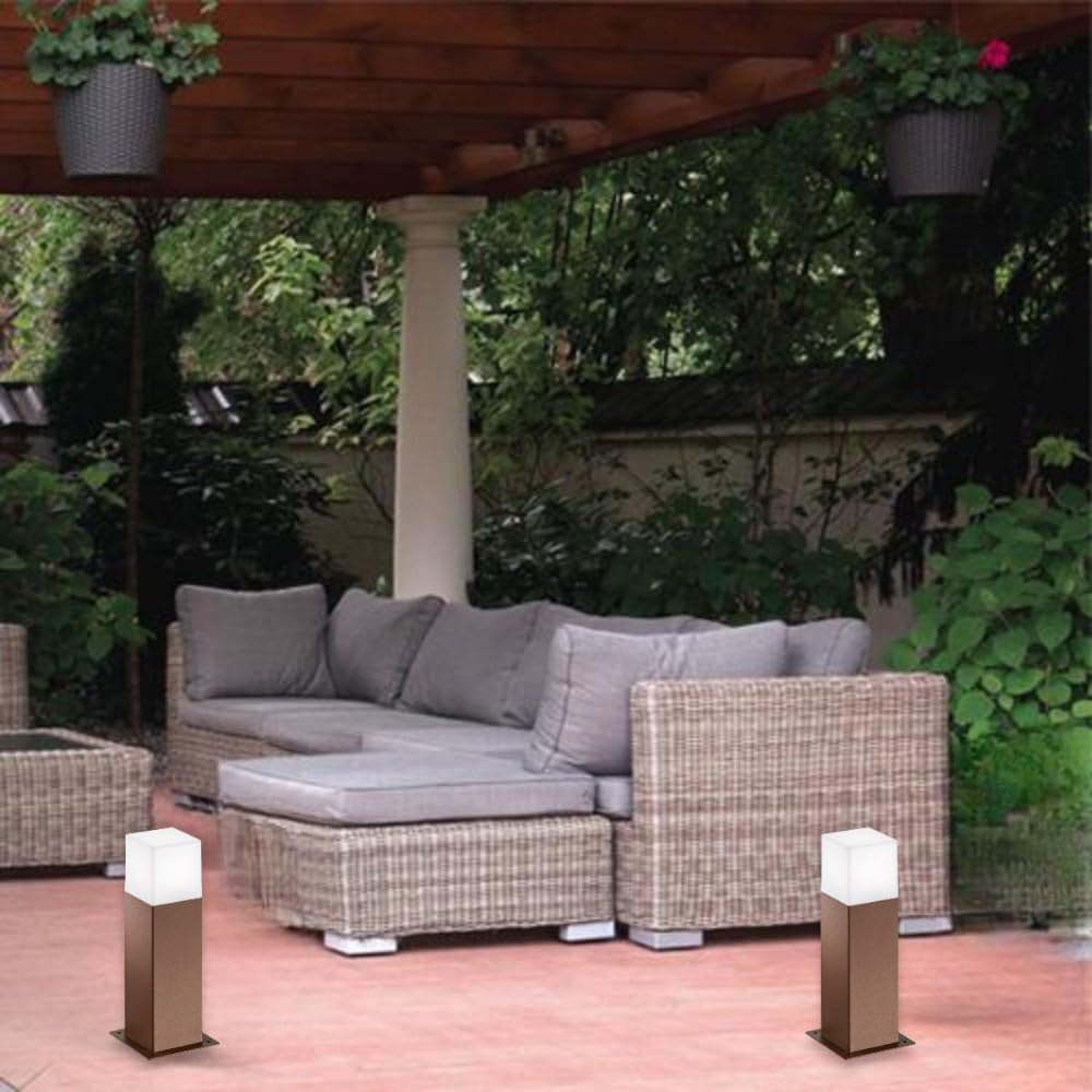 Lampioncino da esterno giardino ip44 marrone corten lampione paletto quadrato moderno e27 220v