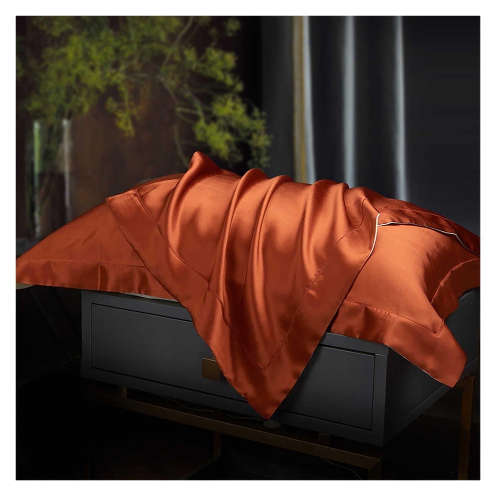 Funda De Almohada De Seda Funda de Almohada de Seda Pura Funda de Almohada de Seda Real para El Cabello Y La Piel(Squash)
