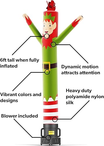 Miniatura 3 de LookOurWay - Muñeco inflable de tubo Air Dancers de elfo de 1,83 m de alto con soplador Sky Dancer de 14 de caballos de fuerza