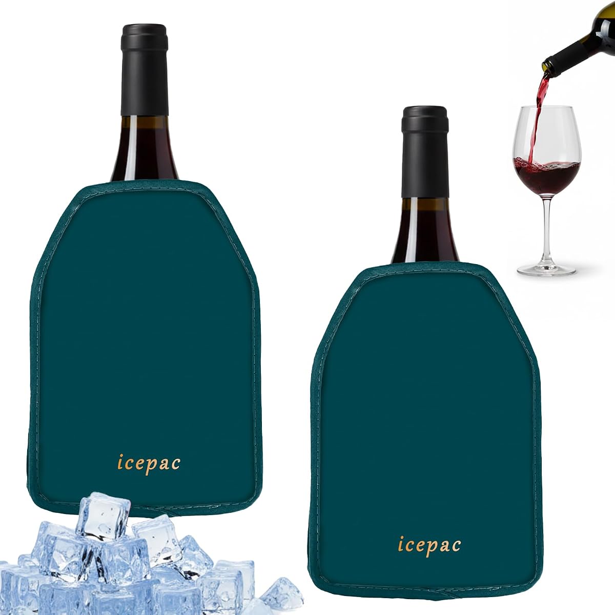 Funda para enfriador de vino, funda para enfriador de gel para botella de vino, enfriador para congelador, manga duradera para mantener el vino fresco y frío para botellas de vino de cerveza Prosecco Champagne (2 piezas verde negruzco)