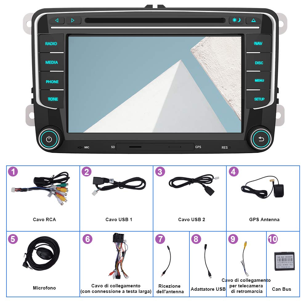 AWESAFE Wince 6.0 Autoradio 2 Din per VW Volkswagen Golf 5 6 Polo Passat Skoda Seat Tiguan, 7 Pollici con GPS Navigatore Car Radio Supporta la funzione Comandi al volante BT CD DVD SD USB RDS