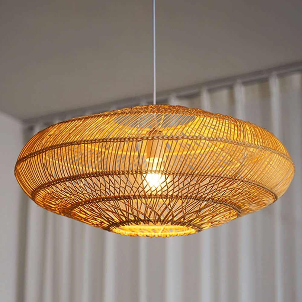 LYMSXAZOU 23.6" Natural Wicker Hanging Chandelier Rattan Woven Pendant Lamp For Kitchen Island Industrial Decorative Lamps Restaurant Southeast Asia Style Rustic Suspension