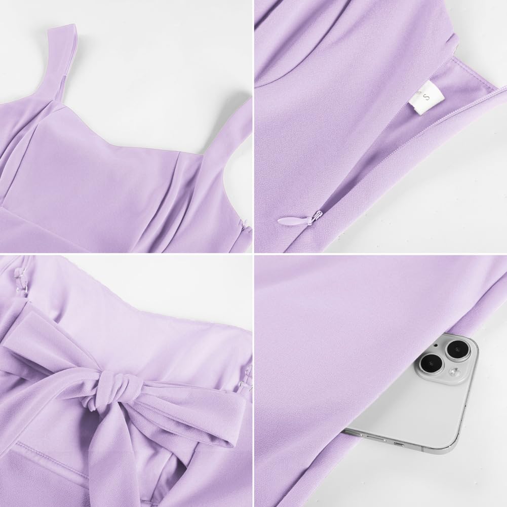 Belle Poque Abito estivo da donna con spalline, linea ad A, con scollo a V, schiena aperta, elegante, con tasche