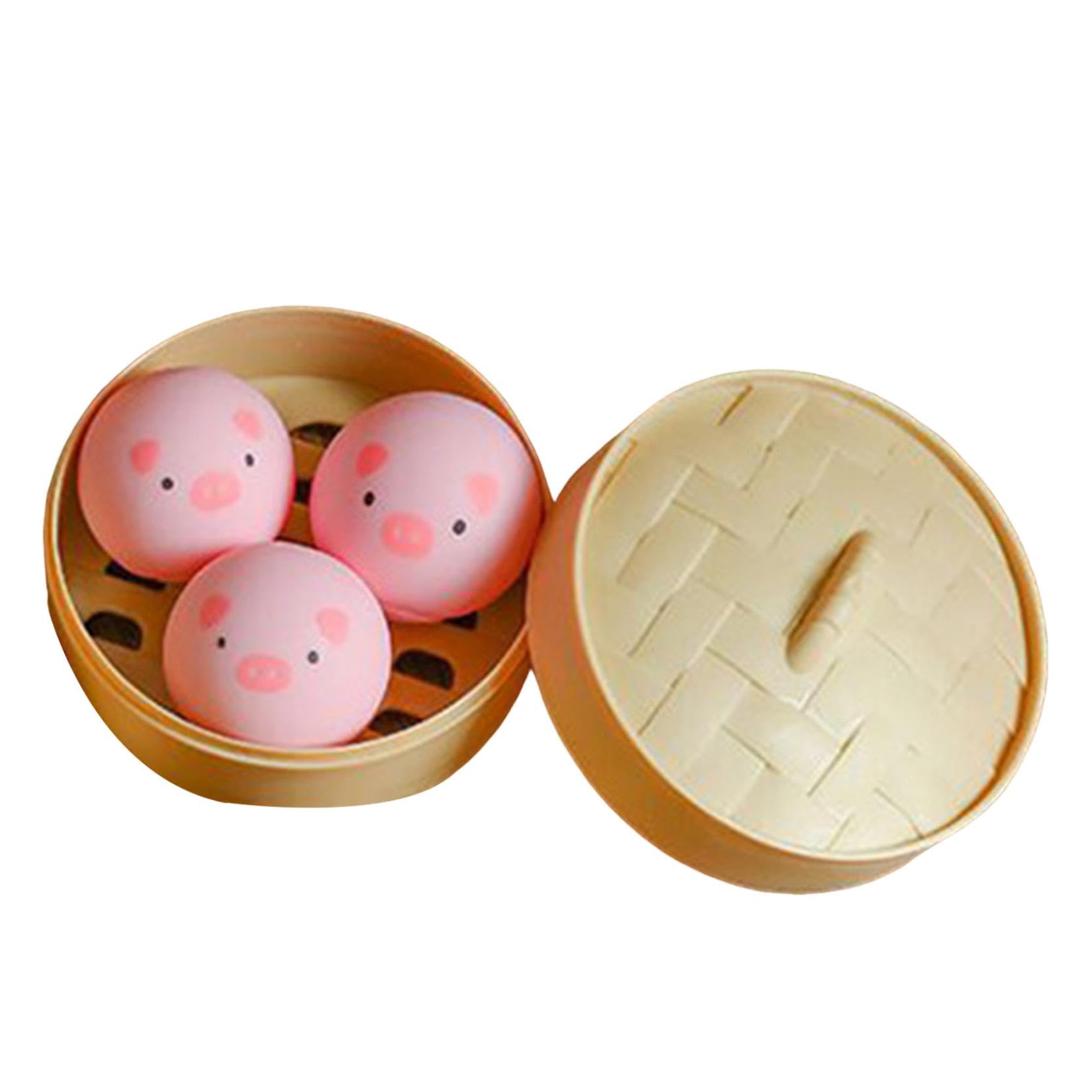 3Pcs Cute Dumpling Squishy Toys - Mini Animal Round Dumpling Toy, Soft Slow-Rise Sensory Squeeze Toys for Stress Relief, Party Bag Fillers, Squishy Toy Novelty Gift for Birthday, Party (Pig)