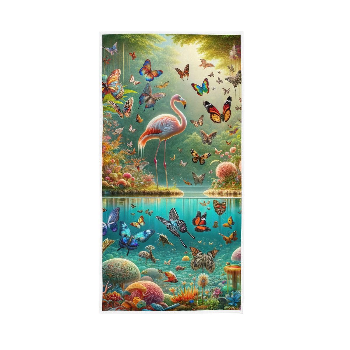 HUYGD Tropical Butterflies Flamingo Hand Towels Decorative, Hand Towel for Bathroom, Shower, Hotel, Spa 15 x 30 Inches