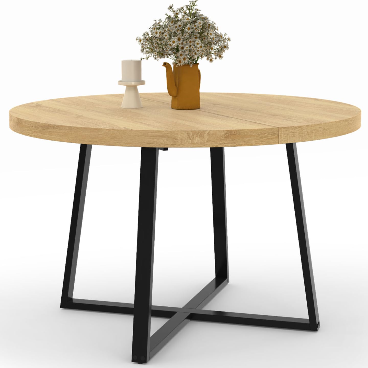 IDMarket Selma Mesa de comedor redonda para 4-​6 personas, madera y negro, 110 cm