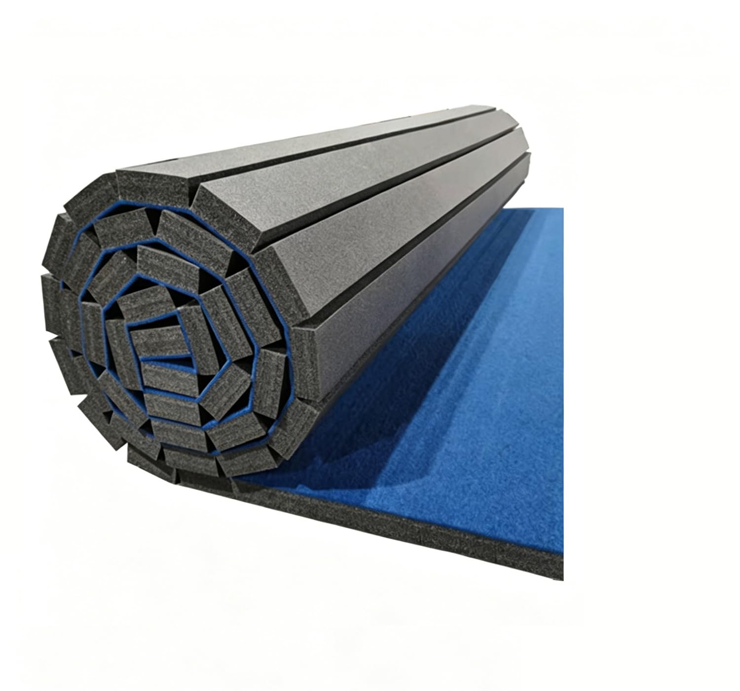 WENGPUREN Indoor Gymnastics Track Exercise Mat, Roll Out Fitness Training Mat with Grippy Carpet Top, Sturdy Foam Wrestling Mat for Cheerleading, MMA, Tumbling Blue 74 * 35 * 1.58in