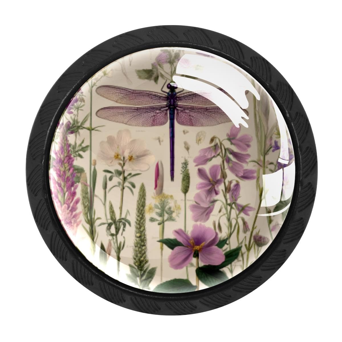 4 PCS Cabinet Knobs, Dragonfly Wildflower Drawer Knobs Dresser Handles