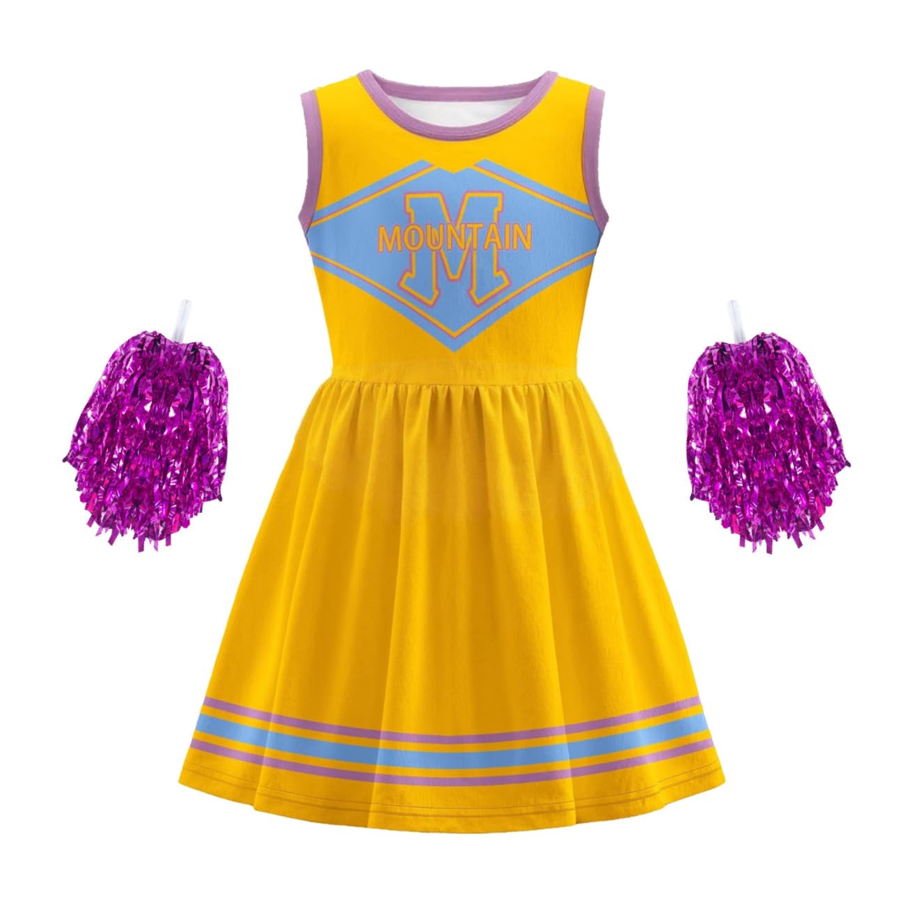 Temolie Zombies 4 Dress Cheerleading Costume Kids Girls Fancy Dress up Casual Cosplay Clothes With Flower Ball Halloween Party (yellow 1