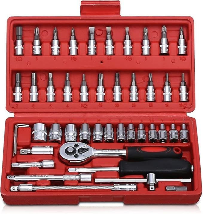 PASS India 46 PCS Multipurpose Tool Kit for Home, Bike, Car, Office, DIY & Industrial Use | Heavy Duty Chrome Tools with Portable Carry Case 1