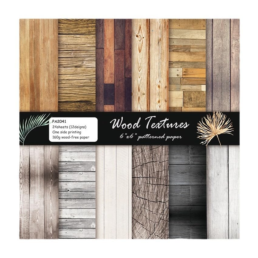 DESEACO 6x6 Inch Scrapbook Paper Pad, Single Sided 12 Unique Vintage Wood Designs for DIY Craft Projects, Card Making and Album Decoration-24 Sheets