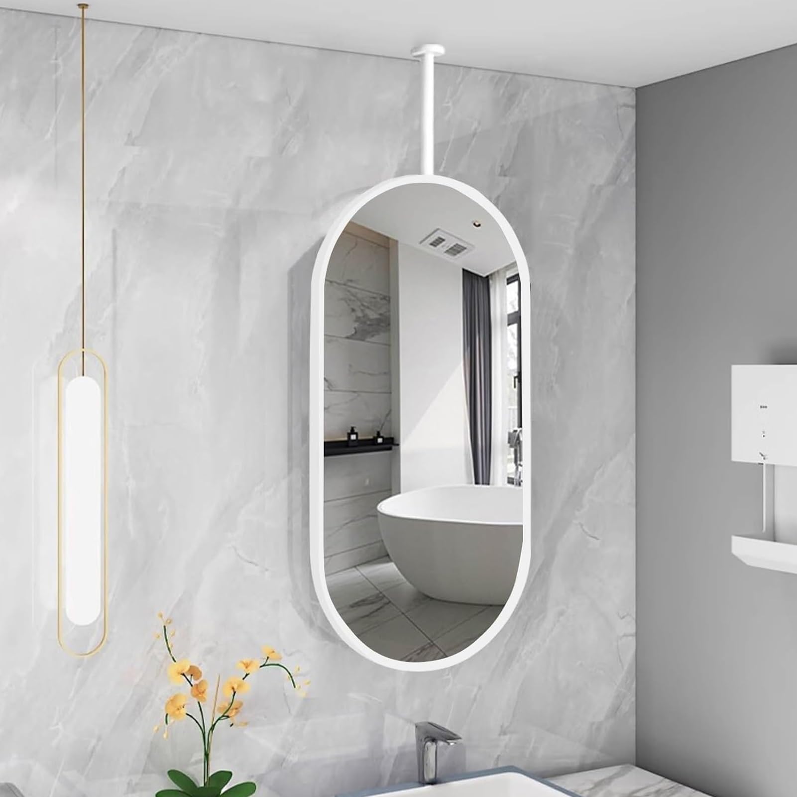 FGXHHS White/Modern Washroom Ceiling Hanging Mirror RodLiving Room Entrance Store Hotel Metal Boom - Can Be Customizable (Size : 40cmx70cm)
