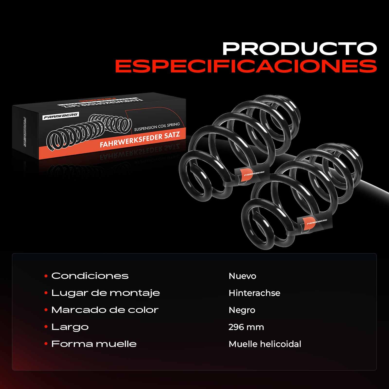 Frankberg 2x Muelles de chasis Muelles de suspensión Compatible con A4 8E2 A4 8EC Replace# RH6575