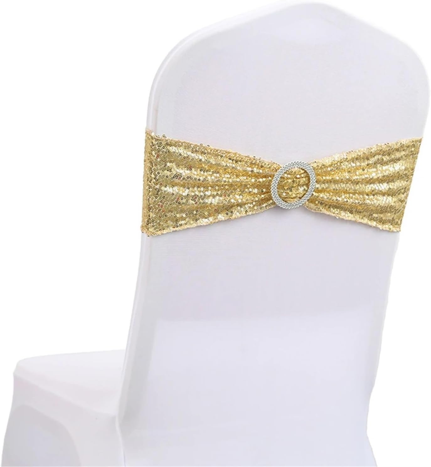 Chair Sashes 10/20pcs Gold Stretch Spandex Chair Bow Sash Bands for Wedding Party Banquet Decoration(20pcs)