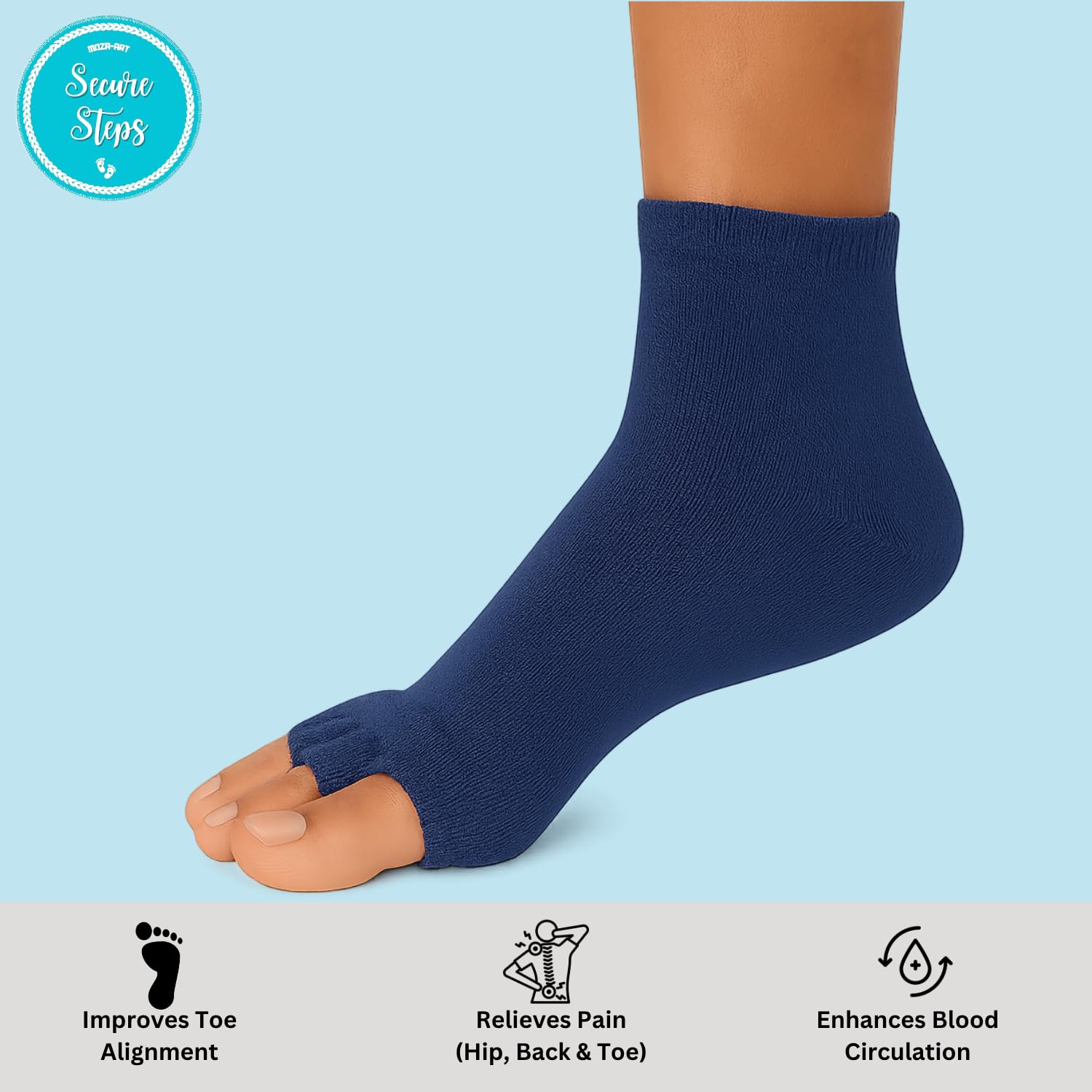 Secure Steps Foot Alignment Socks for Men & Women – Toe Separator Socks for Foot Pain Relief, Ortho Socks for Improved Circulation & Posture – Relieves Heel, Ankle & Back Pain Naturally (Blue) - Image 3 thumbnail