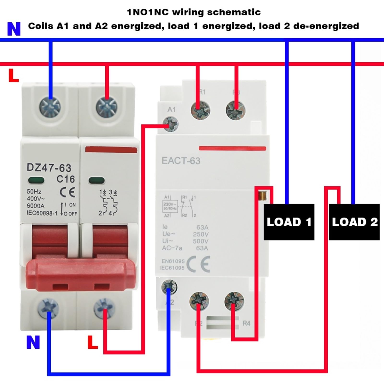 Stycznik modułowy domowy 2P 16-100A AC 110V 220V 50/60Hz do szyny DIN, kontroler przełącznika 2NO 2NC 1NO 1NC (40A, 2NC-110V)