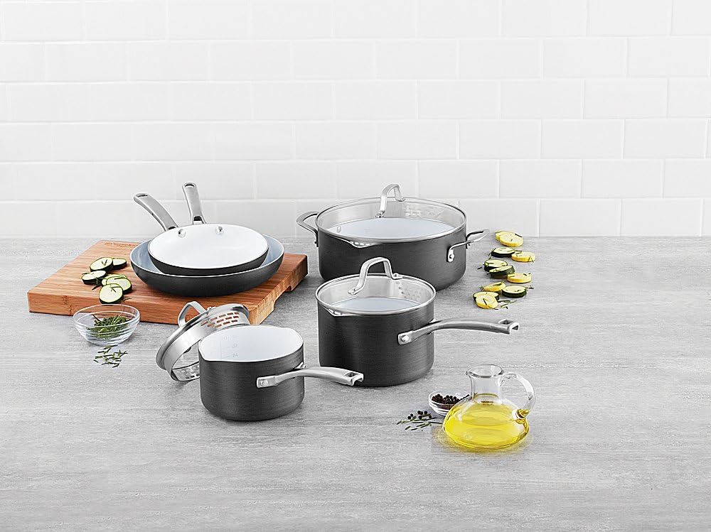 Calphalon 1937307 8 Piece Classic Ceramic Nonstick Cookware Set, Grey/White