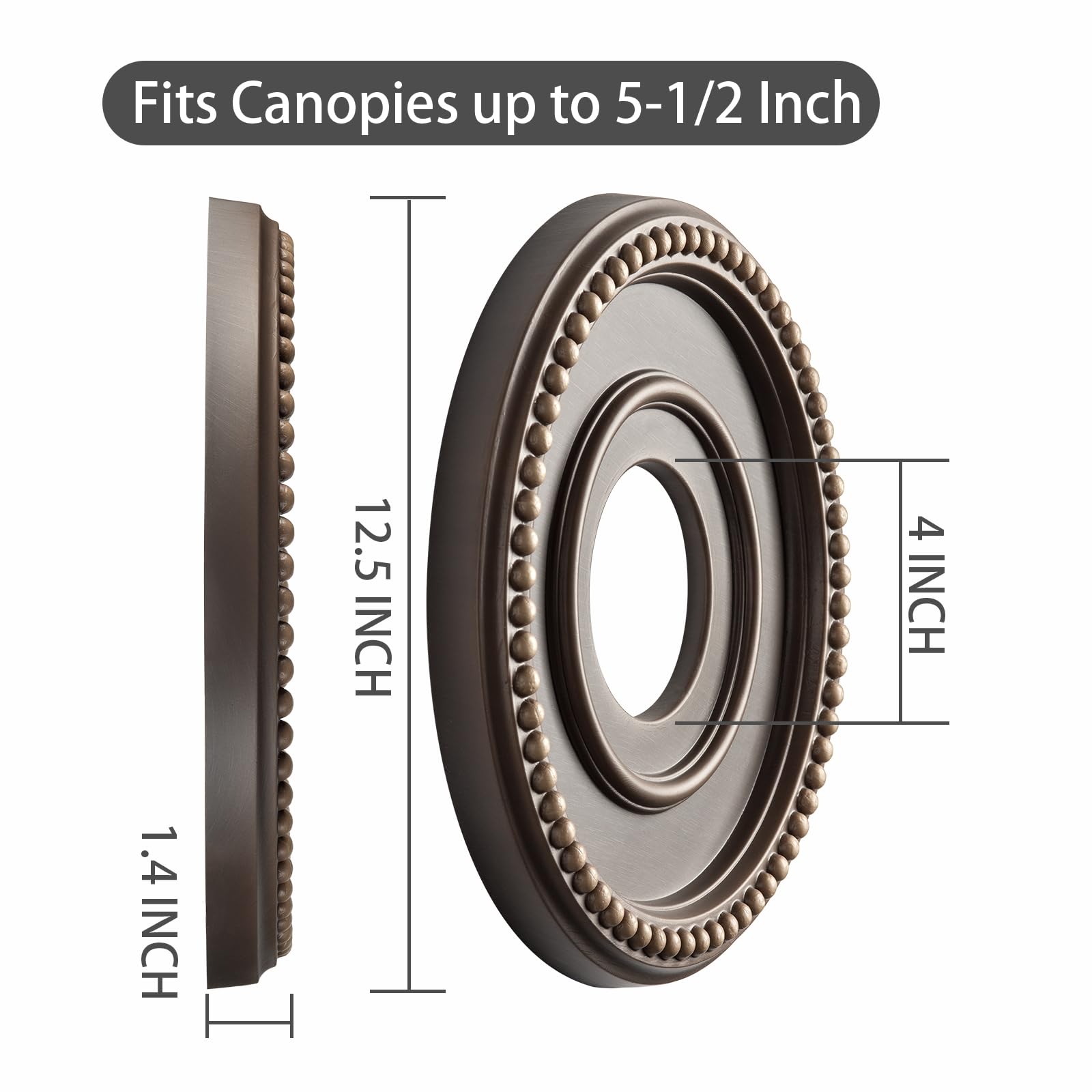 EIFHYT 2 Pack Moldeds PU Ceiling Medallions for Light Fixtures and Ceiling Fans, 12-7/16"OD x 4"ID x 1-1/4 "P Wood Grain Oil Rubbed Bronze (Fits Canopies up to 5-1/2")