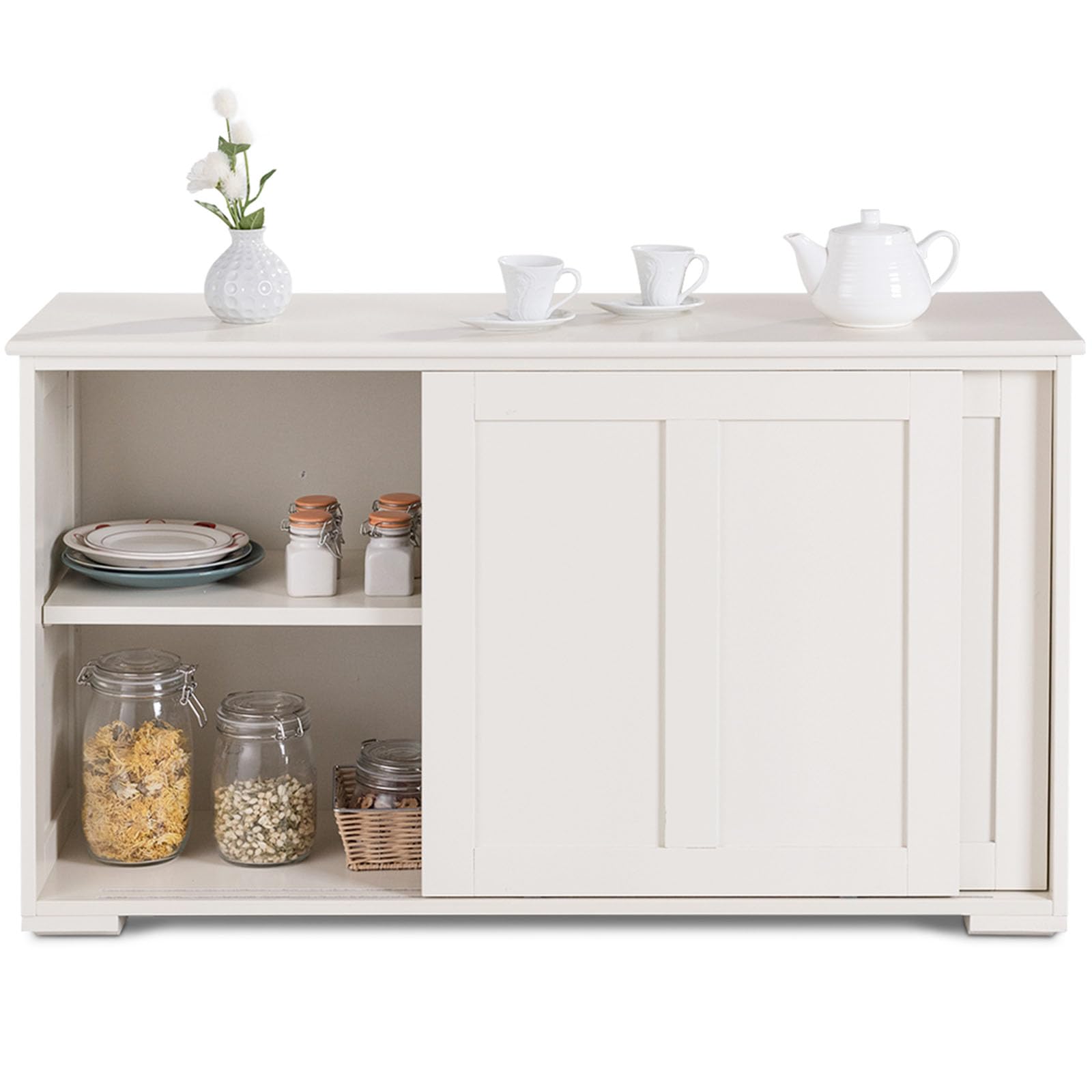 COSTWAY Armadietto da Cucina Mobiletto per Cucina Composto da 2 Porte Scorrevoli Dimensioni: 106,5 x 33 x 60 cm (Crema)