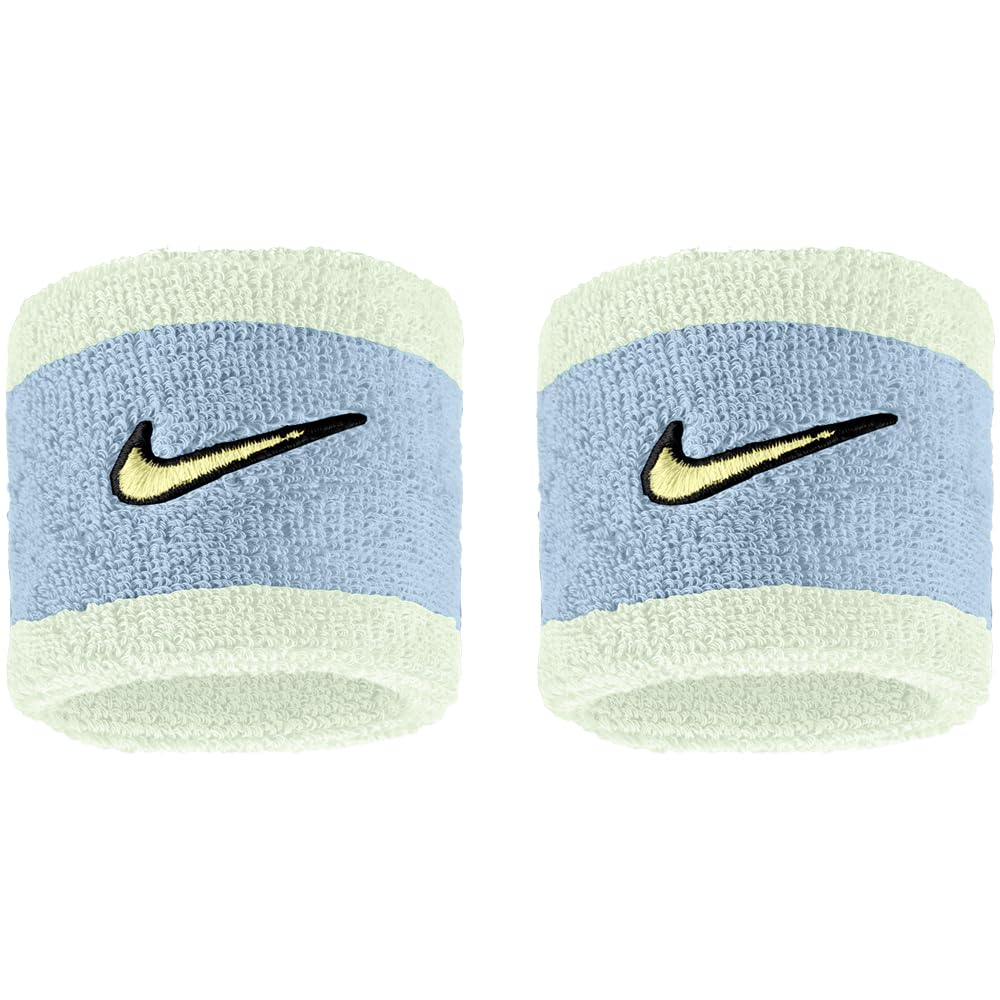Nike Swoosh Classic Wristbands 2-Pack Sweatbands Tennis Fitness Running Wristbands Sports, Cobalt Bliss/Volt Tint/Soft Yellow, One Size