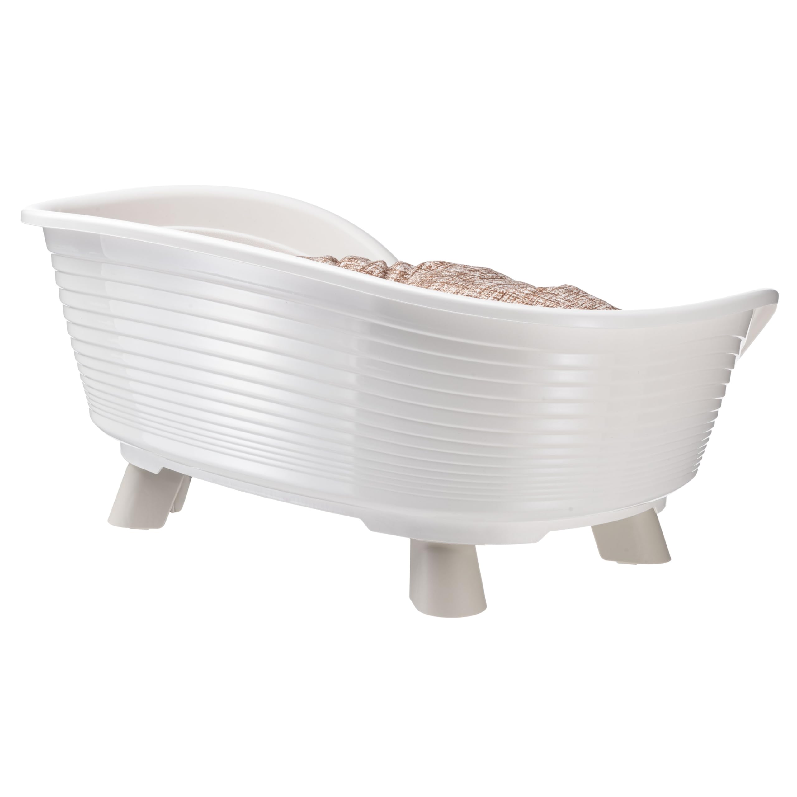 Ferplast Hundebett & Katzenbett mit Baumwollkissen, erhöhtes Hundebett Klein, Recycelter Kunststoff, Hundebett waschbar, Hundekorb, atmungsaktiv & rutschfest, Throne 61,5 x 45 x h 26 cm, Weiß