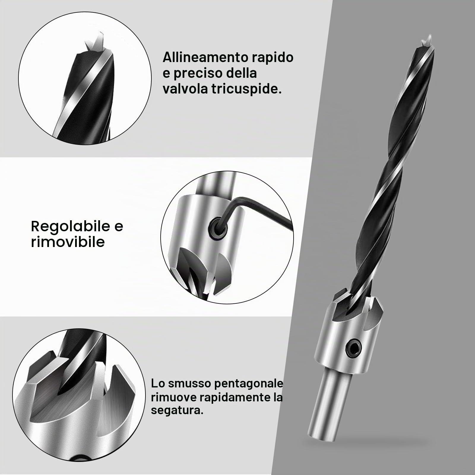 Set di 7 punte per legno con arresto di profondità 3, 4, 5, 6, 7, 8, 10 mm, set di punte per la lavorazione del legno, coniche con arresto di profondità
