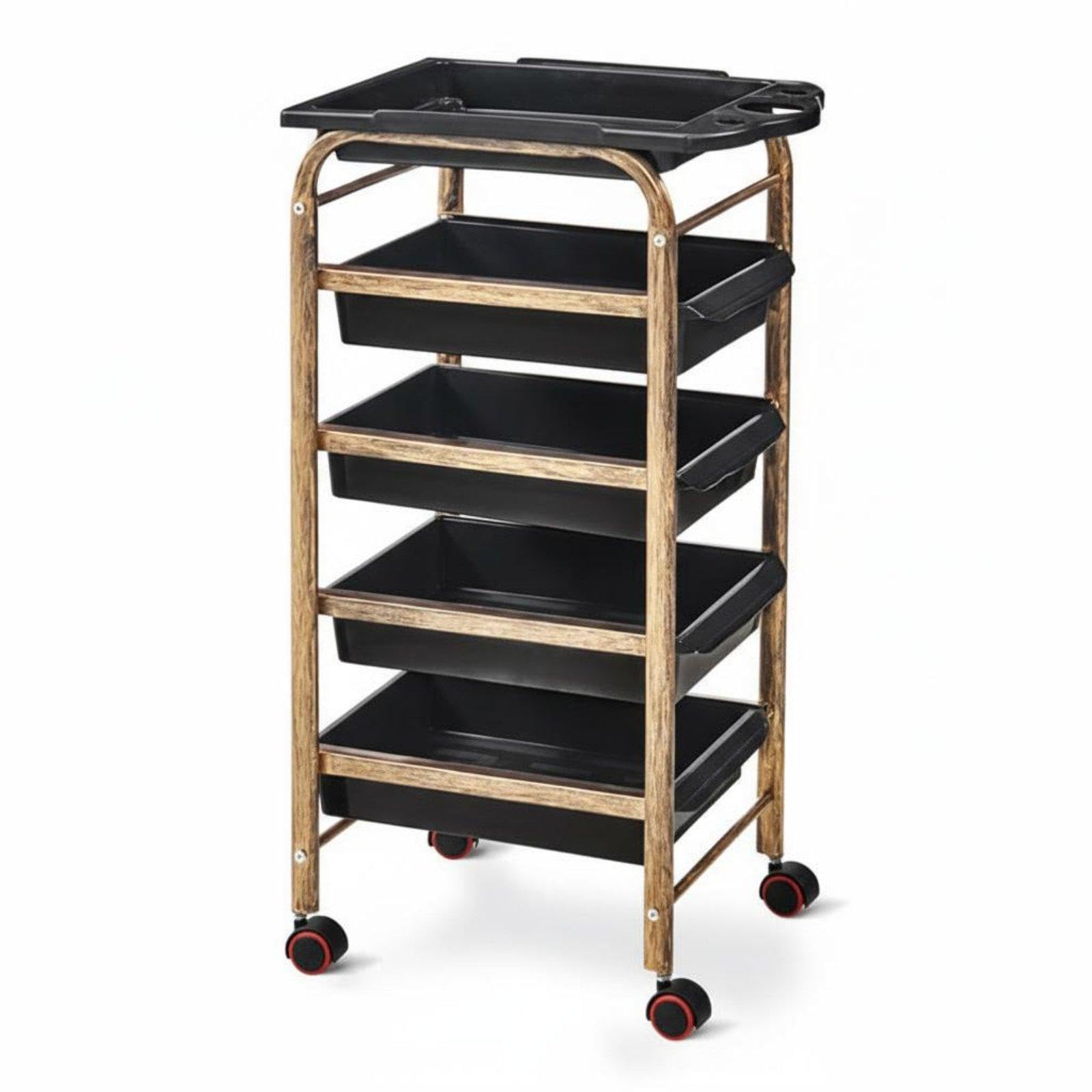 CALANDIS Hairdressing Trolley Multifunctional Salon Rolling Cart Detachable Drawers Barber Tool Trolley for Hair Stylists, Spa Technicians, Barbershop, Home Gold Red Wheel-picture-52
