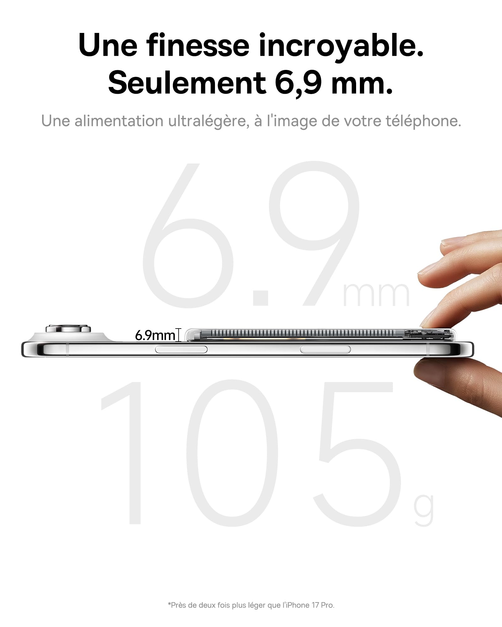 Baseus Picogo AM71 Chargeur Portable magnétique Ultra Fin 5000 mAh Magsafe de 0,69 cm avec câble USB-C de 20 W pour iPhone 17/16/15/14/13 Noir