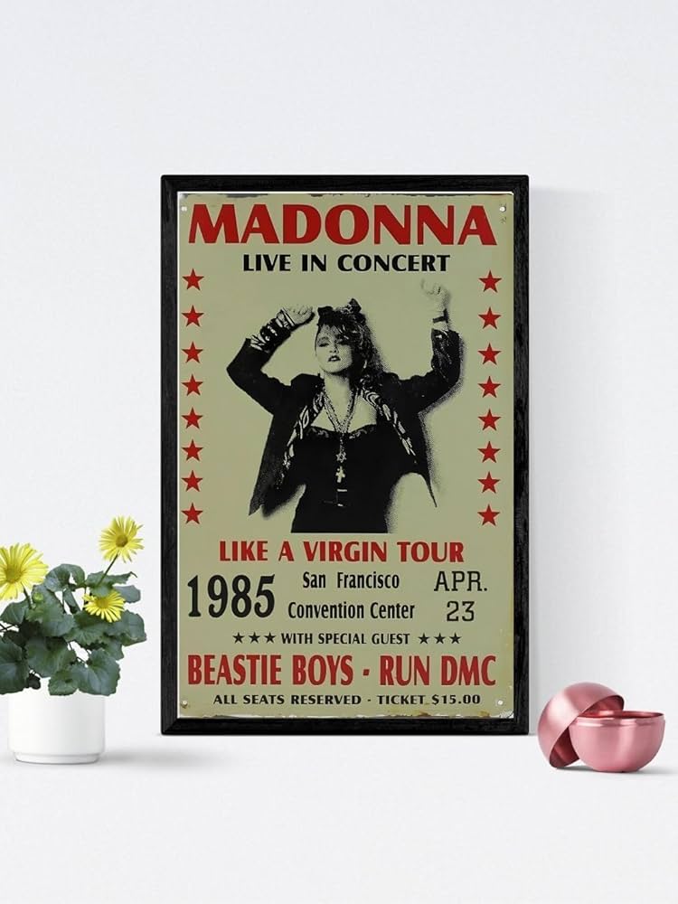 Vintage 1985 Madonna Like a Virgin Tour Poster Red & Beige