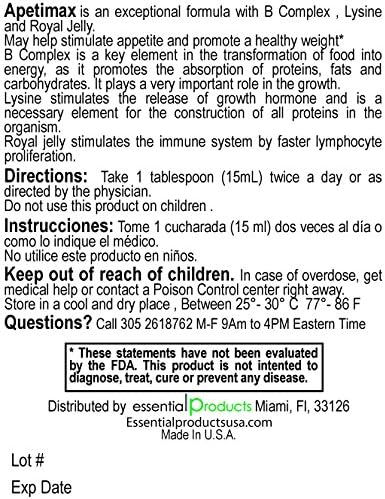 Miniatura 4 de Apetimax Vitamins Lysine Royal Jelly promueve el jarabe del apetito para adultos y niños 4 onzas para adultos