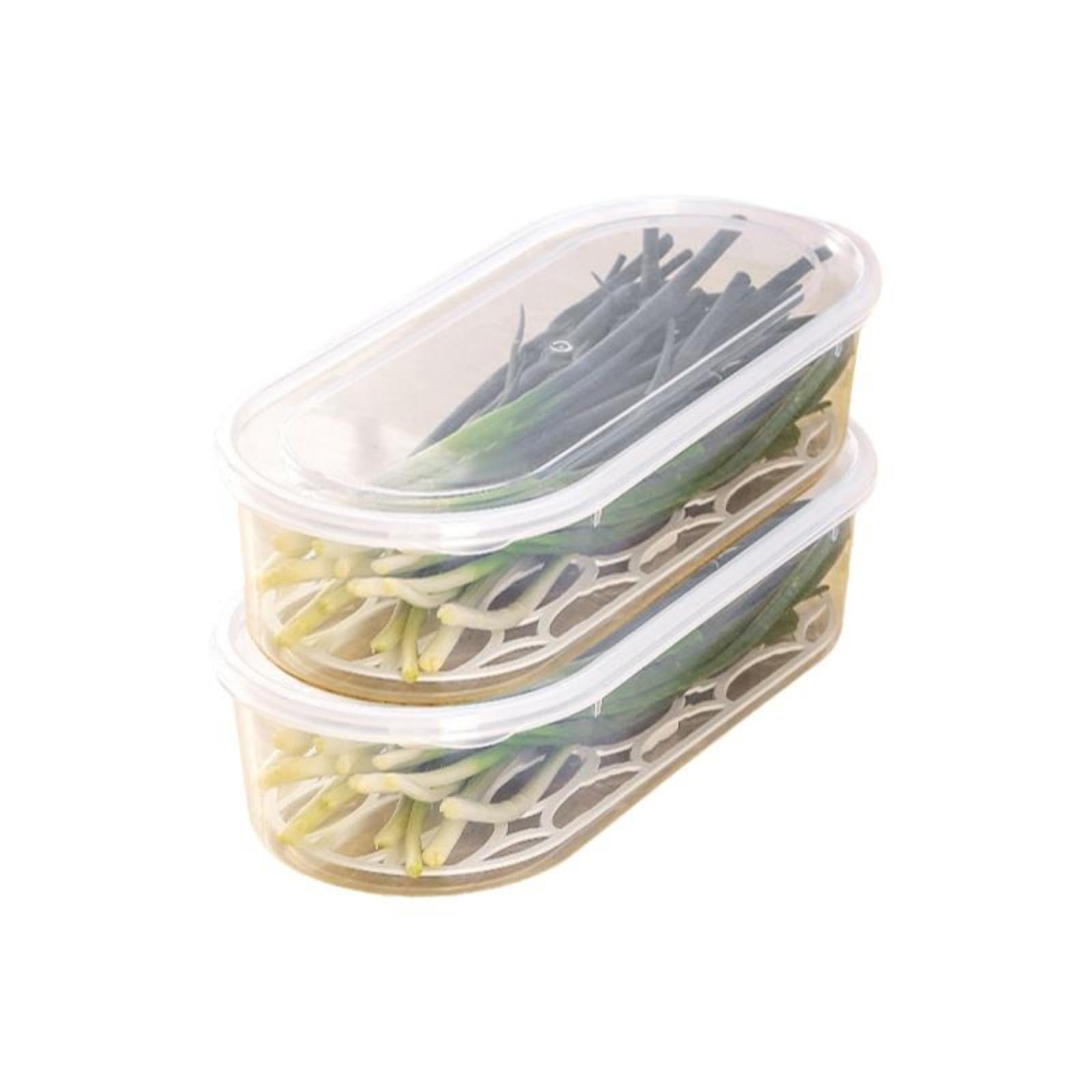 Scallion, Turmeric, and Garlic Storage Box, Food-Grade with Lid and Drain Basket 2 Pack 2.2L-image-0
