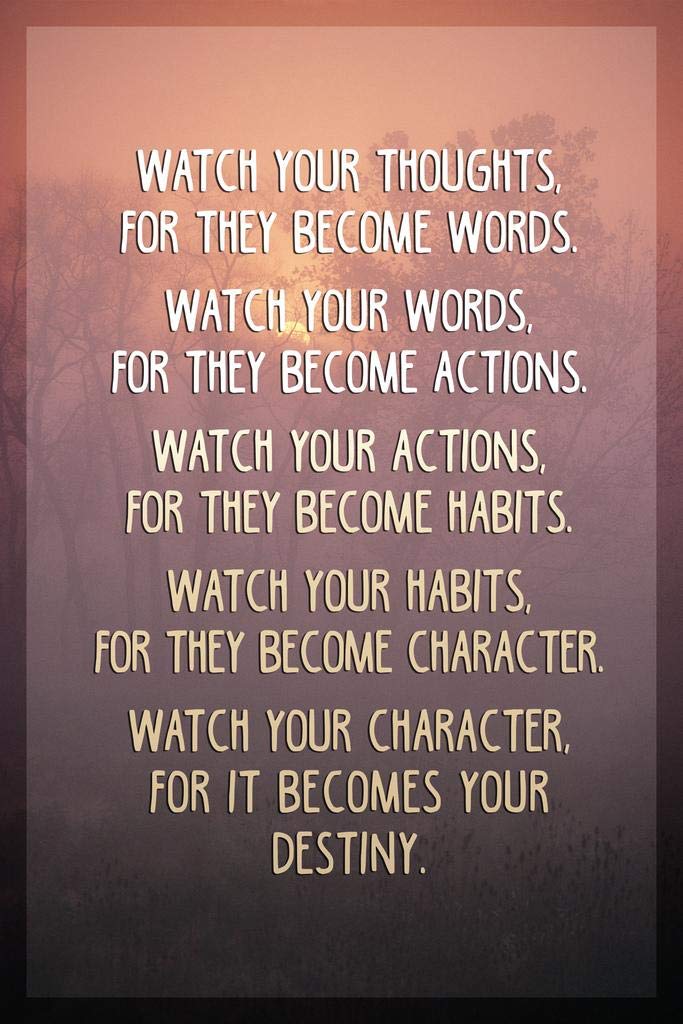 Laminated Watch Your Thoughts Sunset Photo Motivational Inspirational Teamwork Quote Inspire Quotation Gratitude Positivity Support Motivate Good Vibes Social Work Poster Dry Erase Wall Art 16x24