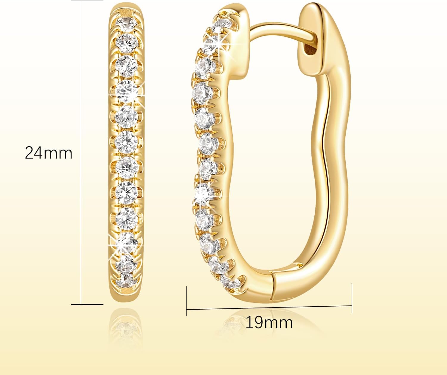 Gold Hoop Earrings for Women 14K Gold Hoop Earrings for Women Cute Square Hoops Earring for Womens with Cubic Zirconia Irregular Curved Silhouette Square Hoops Earring for Womens 24mm - Image 4