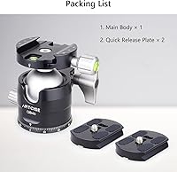 Vista 7 de Cabeza de trípode de cámara de perfil bajo con 2 placas de liberación rápida Arca de 1.575 in de aluminio 360 giratorio de cabeza de bola panorámica