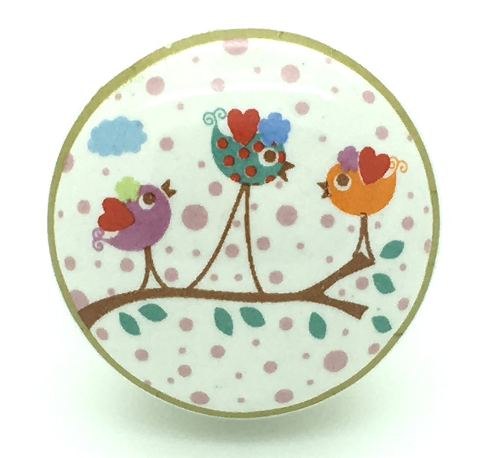 G Decor Multi Singing Birds Garden Ceramic Door Knob Vintage Shabby Chic Cupboard Drawer Pull Handle (Singing Birds)