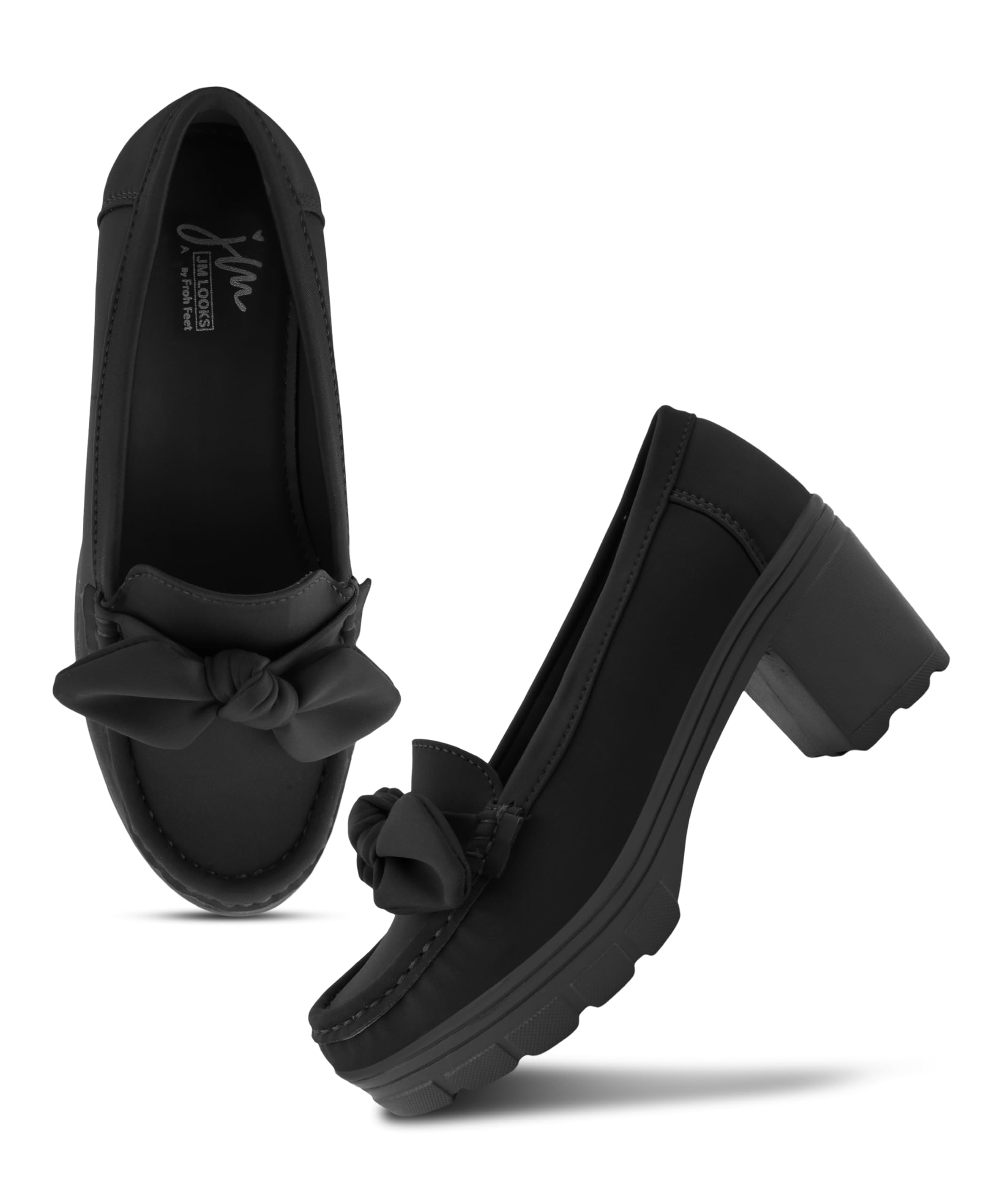 Trendy Platform Block Heel Loafers Classic Bow Accent Comfortable Smart Casual Pumps for Women-image-13
