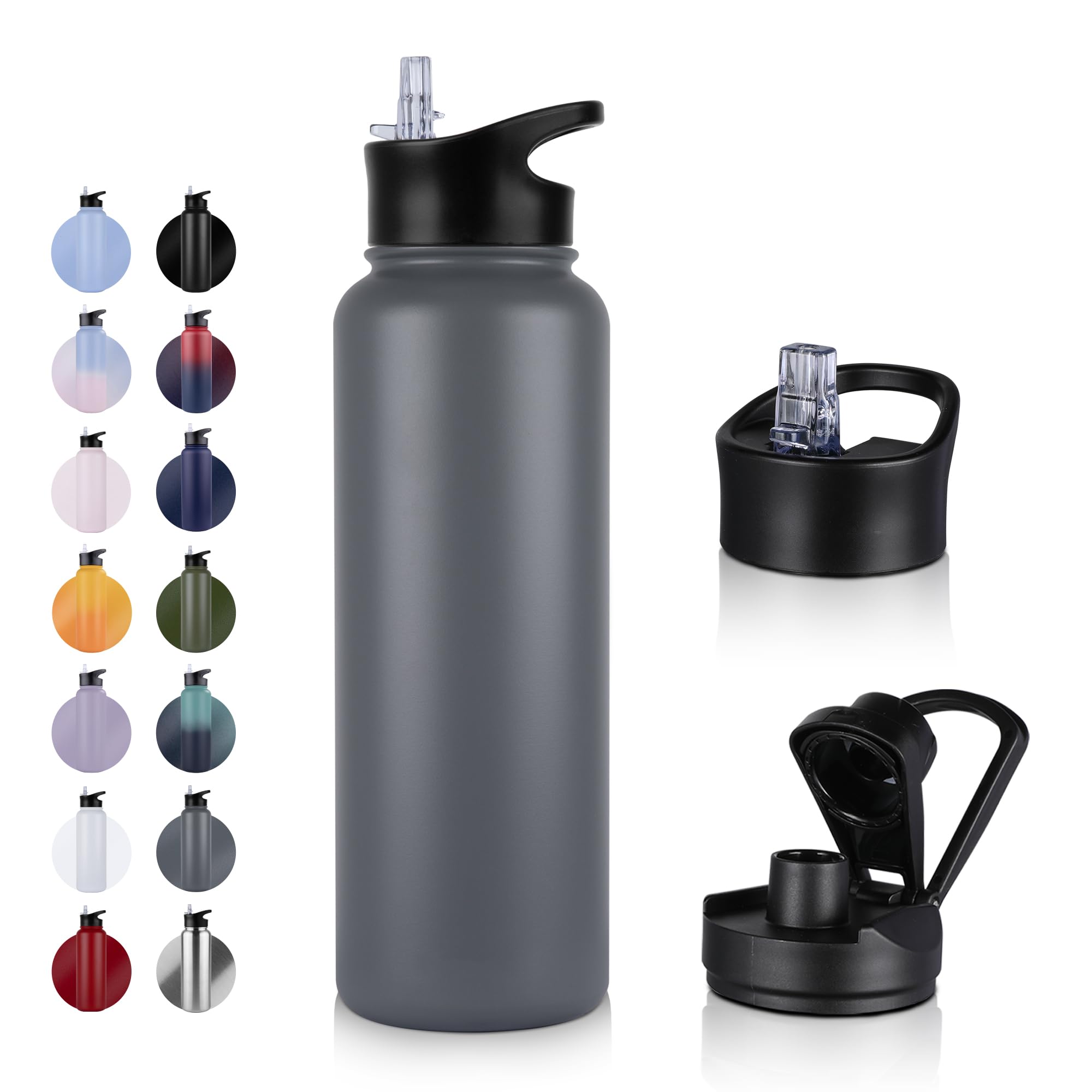 UMBFUN Insulated Water Bottle - 1.2L 2 Lids (Straw Lid and Spout Lid) - with Straw,Stainless Steel Double-Walled Insulated Vacuum Leakproof,BPA Free,Drink Flask for Travel Sports Gym Camping Hiking โ image 1