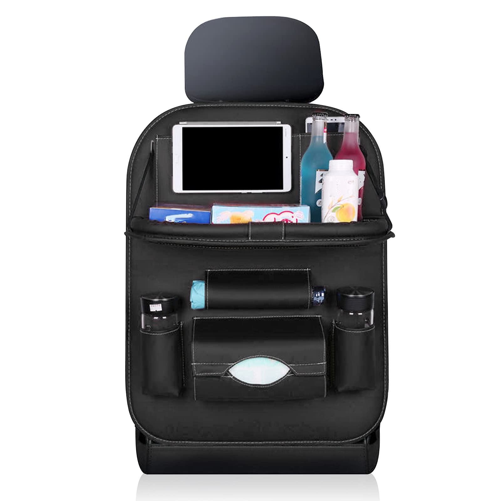 Gift2u Car Seat Back Protector Backseat Organizer Upgrade Leather Backseat Car Storage Bag Accessories Anti-kick Back Seat Protector Kick Mats with Touch Screen Tablet Holder for Kids Toddlers,Black
