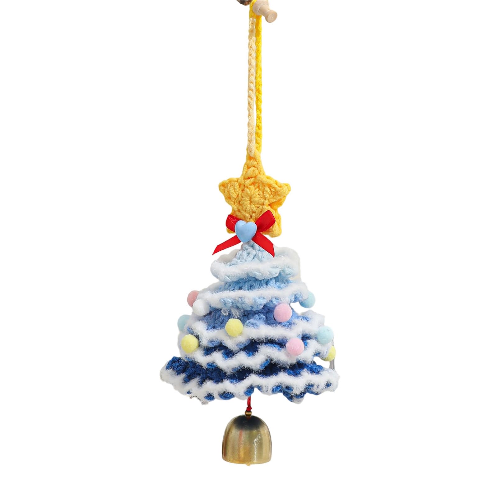 KAQNTUD Crocheted Christmas Tree Hanging Decoration Handmade Yarn Decoration with Bell for Car Interior Holiday and Festive Holiday Accents